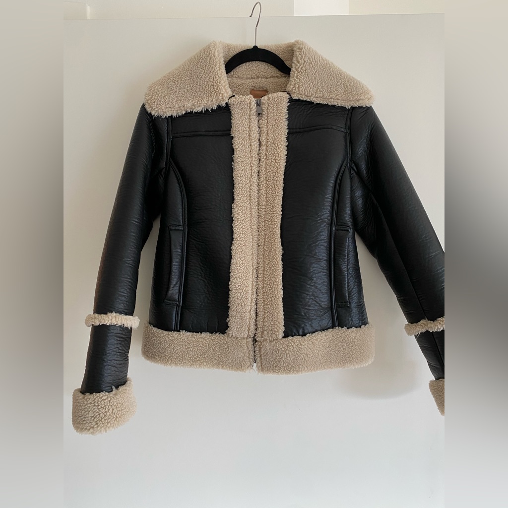 New Mother Boxy Faux-Leather Moto Jacket